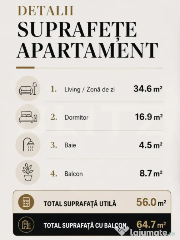 Apartament nou cu C.F. 2 camere 56 mp utili, terasă, Mără