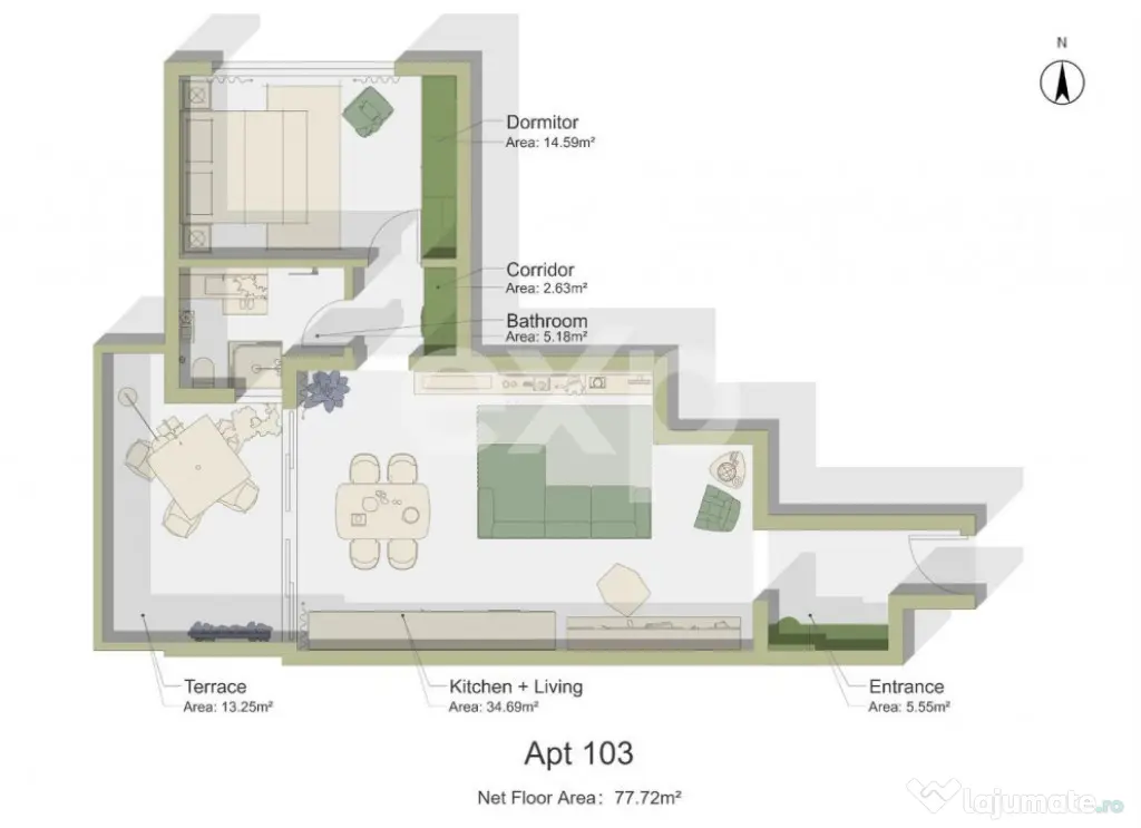 Apartament 2 camere cu terasa 13 mp - Predare la cheie