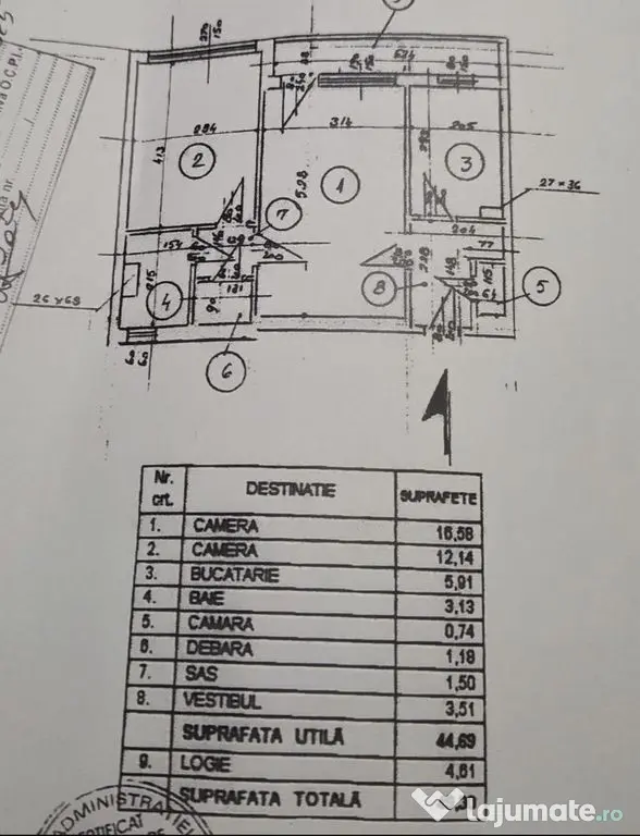 Apartament 2 camere – 49,30 mp, etaj 8/9, bloc 1971 –...