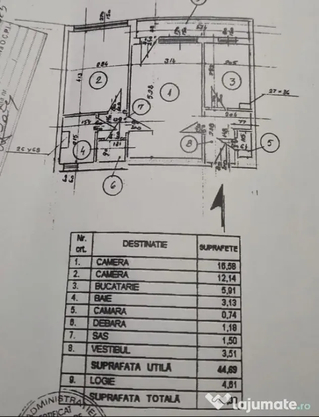 Apartament 2 camere – 49,30 mp, etaj 8/9, bloc 1971 –...