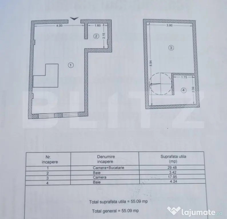 Apartament de 2 camere pe doua nivele, 55 mp, zona Tătăra?
