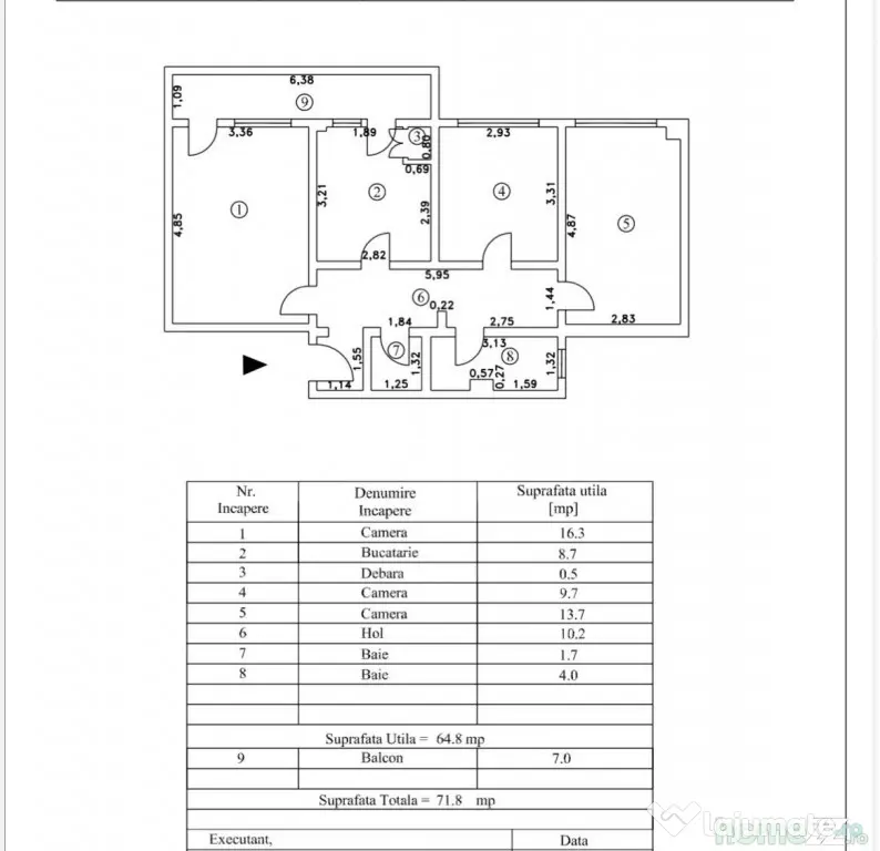 - Etaj 1- Apartament 3 camere 71mp, confort 1 decomandat, Ob - Braila (Braila)