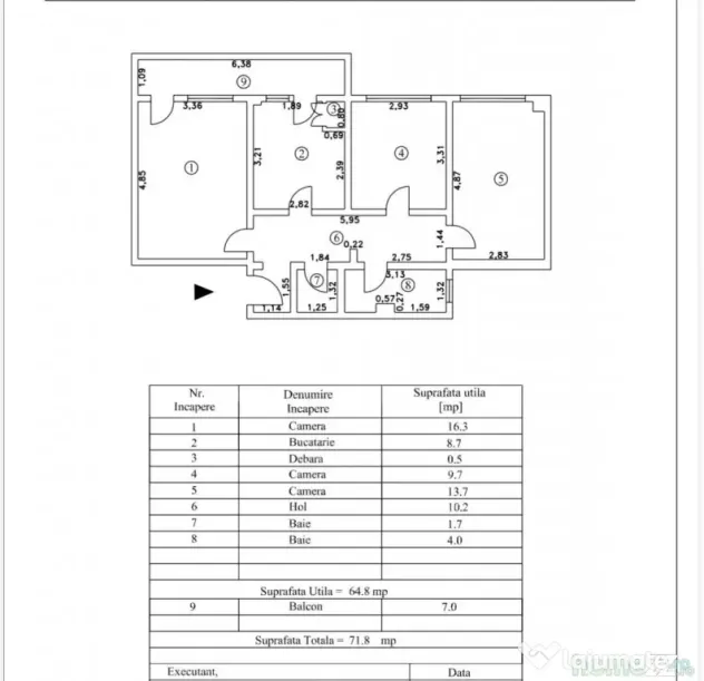 - Etaj 1- Apartament 3 camere 71mp, confort 1 decomandat, Ob - Braila (Braila)