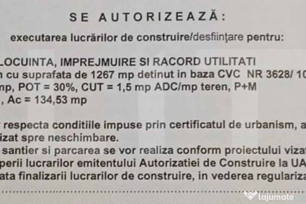 Teren 1.267 mp cu Autorizație de Construire emisă pentru c