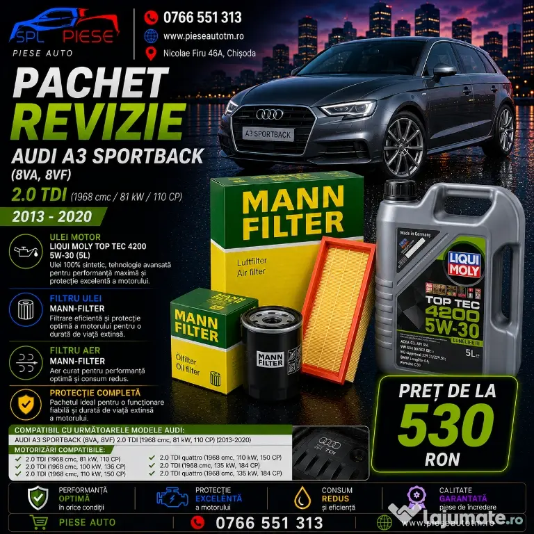 Pachet revizie audi a3 sportback (8va, 8vf) 2.0 tdi