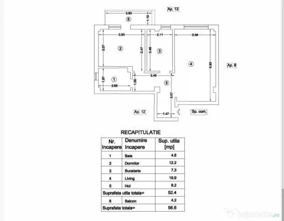 Apartament 2 camere, 56.60 mp, zona Visan