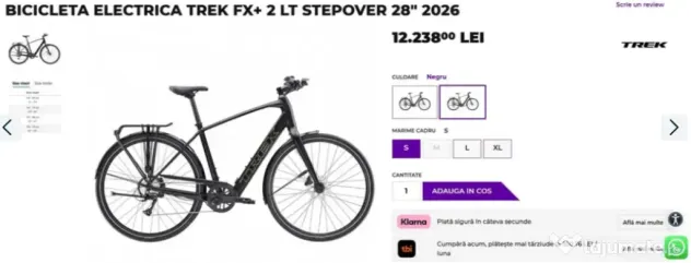 Bicicleta electrica oras Trek FX+ 2 LT, city ebike, doar 251 KM, 18 KG
