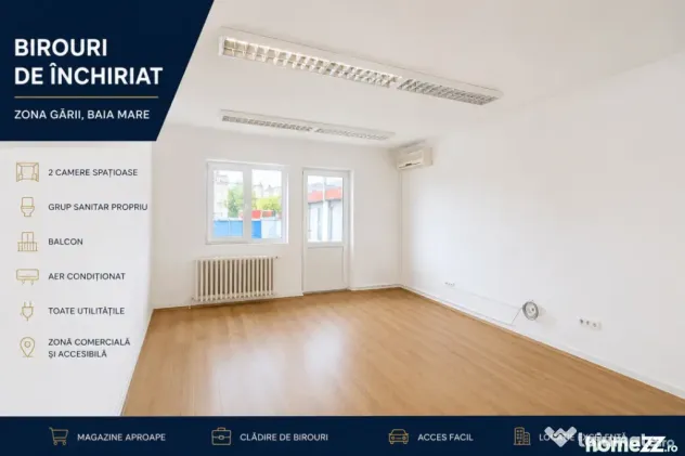 Birouri de închiriat, 45 mp, 2 camere, baie proprie și bal