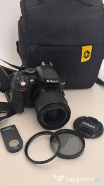 Nikon D5300, Nikkor AF-P 18-55 VR, blitz Meike, filtre, card 1TB, geanta