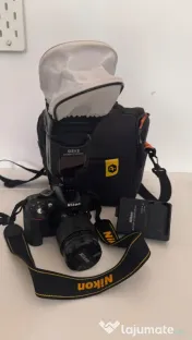 Nikon D5300, Nikkor AF-P 18-55 VR, blitz Meike, filtre, card 1TB, geanta 