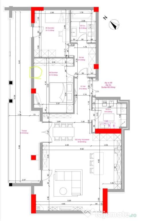 Penthouse 3 camere 95mp+terasă 29mp+2 locuri parcare subterana/Proprietar-Ateneo