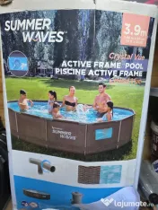 Piscina cu model exterior ratan, 396x84 cm, Maro 