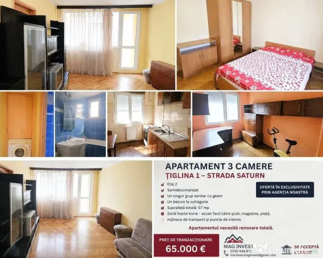 Apartament 3 camere de vanzare - Tiglina 1 - Strada Satur...