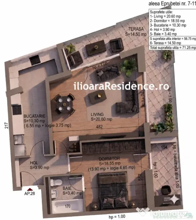 2 camere, 71 mp utili, 500 m metrou Nicolae Grigorescu (Ilioara), Park