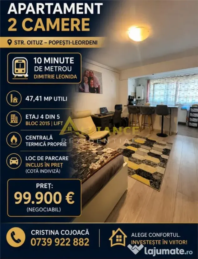 Metrou Dimitrie Leonida 10 minute Apartament 2 camere Mobila