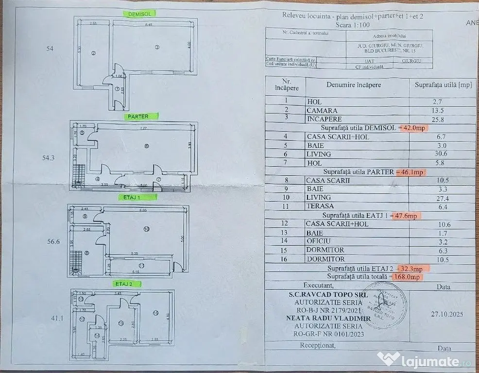 Casa ultracentrala, 4 niveluri(D+P+2),Suprafata utila 168...