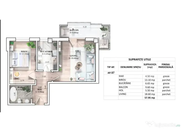 Apartament 2 camere, 57.95 mp, zona Galta