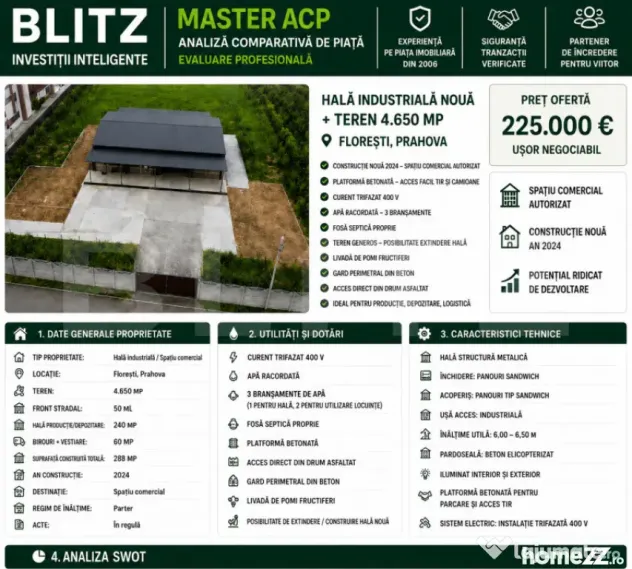 Hală de vanzare2024, 300 mp, teren intravilan 4.650 mp – - Floresti (Prahova)