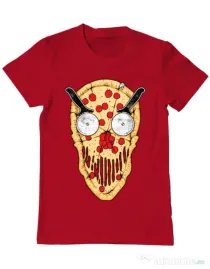 Tricou ADLER barbat Pizza skull Rosu