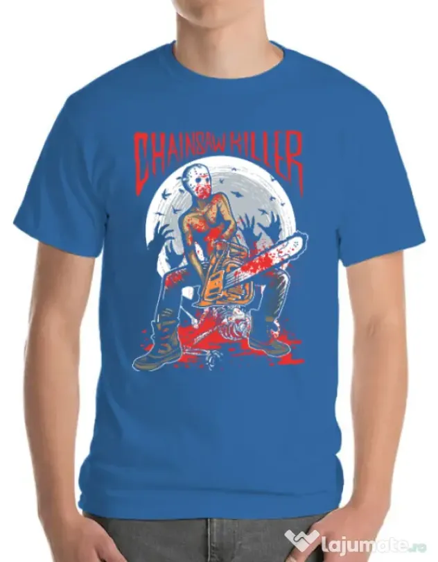 Tricou ADLER barbat Chainsaw killer Albastru azuriu