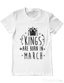 Tricou ADLER barbat Kings are born in March Alb