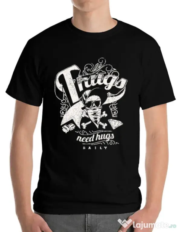 Tricou ADLER barbat Thugs need hugs Negru