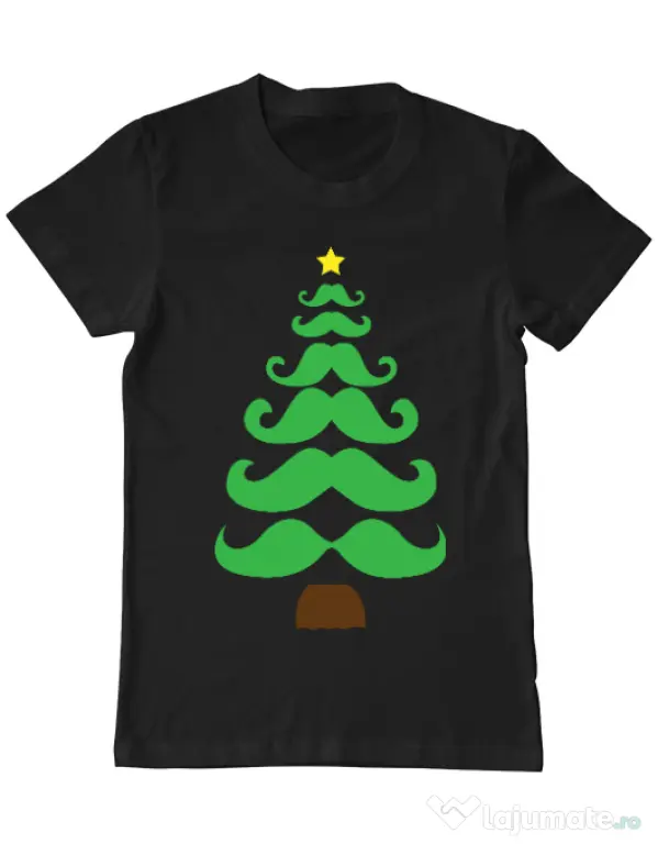 Tricou ADLER barbat Moustache Christmas tree Negru