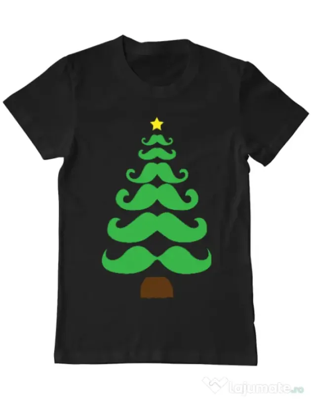 Tricou ADLER barbat Moustache Christmas tree Negru