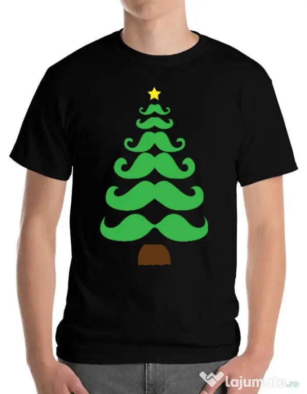 Tricou ADLER barbat Moustache Christmas tree Negru