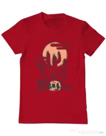 Tricou ADLER barbat Skull and Cactus Rosu