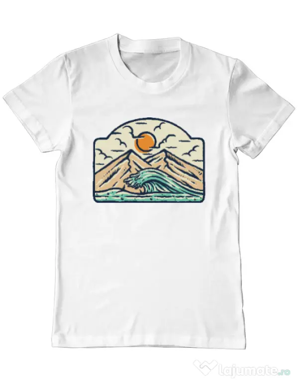 Tricou ADLER barbat Mountain and wave Alb