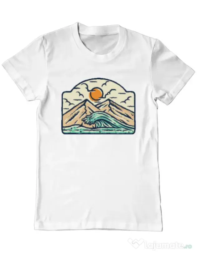 Tricou ADLER barbat Mountain and wave Alb