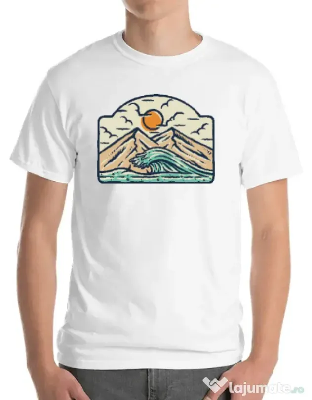 Tricou ADLER barbat Mountain and wave Alb