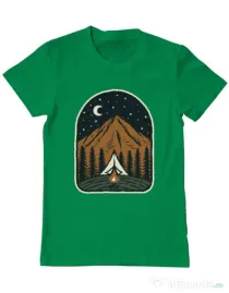 Tricou ADLER barbat Camp mountain night Verde mediu