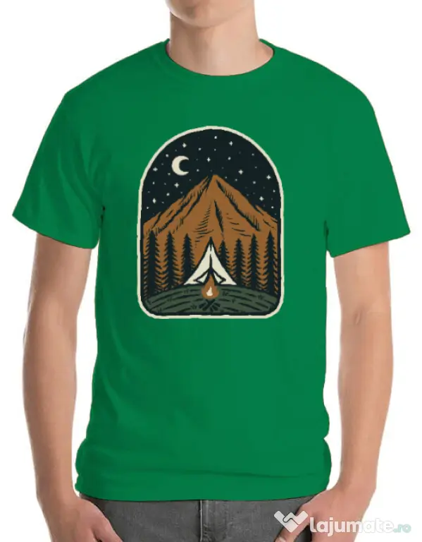 Tricou ADLER barbat Camp mountain night Verde mediu