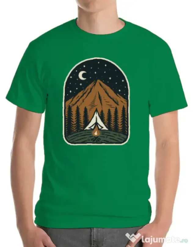 Tricou ADLER barbat Camp mountain night Verde mediu