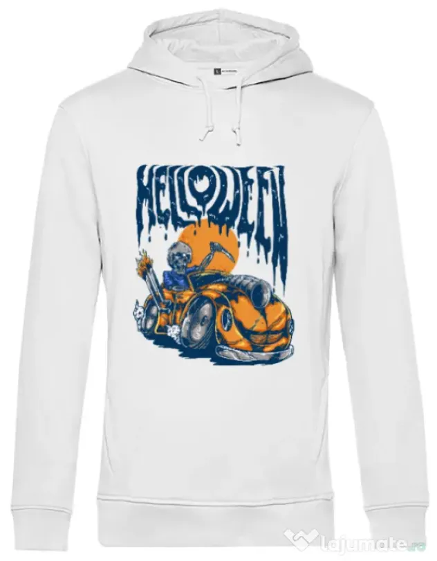 Hoodie barbat cu gluga Hello ween Alb