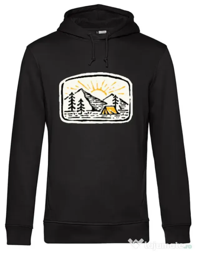 Hoodie barbat cu gluga Hand drawn camp Negru