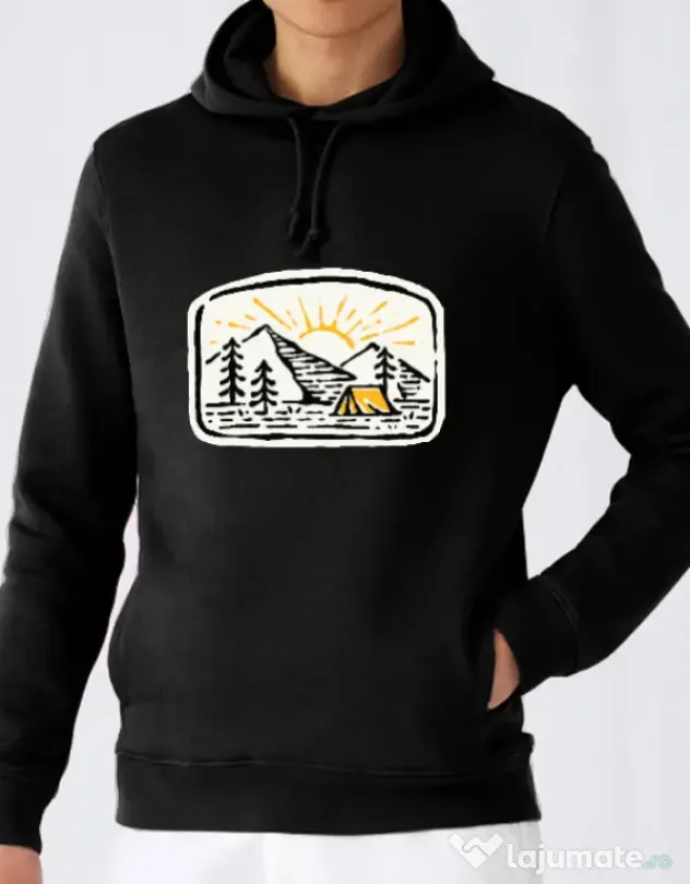 Hoodie barbat cu gluga Hand drawn camp Negru