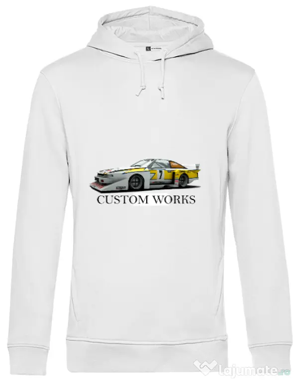 Hoodie barbat cu gluga Racing Car Alb
