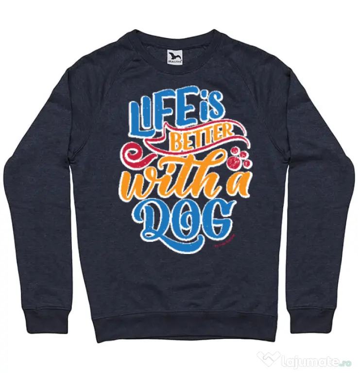 Bluza personalizata barbat Life is better with a dog Denim inchis