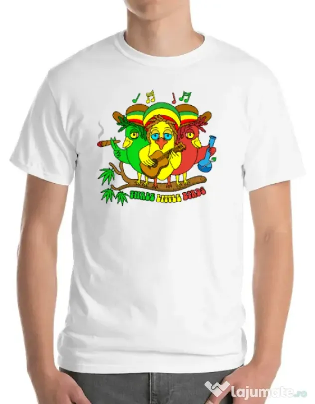 Tricou personalizat barbat Three Little Birds Alb