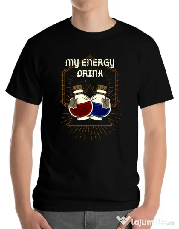 Tricou personalizat barbat My Energy Drink - Health and Mana Negru