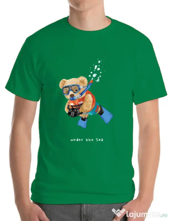 Tricou personalizat barbat Bear Snorkeling Verde mediu