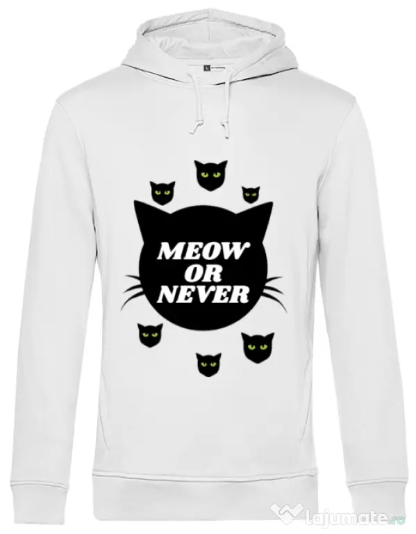 Hoodie barbat cu gluga Meow or never Alb