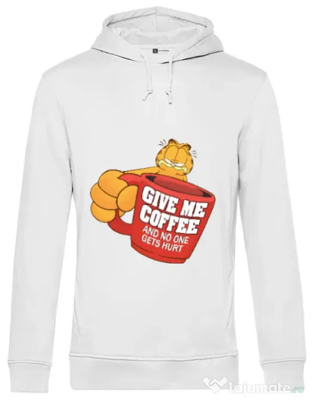 Hoodie barbat cu gluga Give me coffee Alb