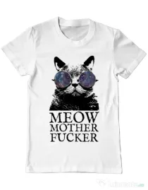 Tricou ADLER barbat Meow motherfucker Alb