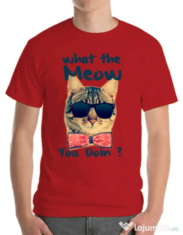 Tricou ADLER barbat What the meow Rosu