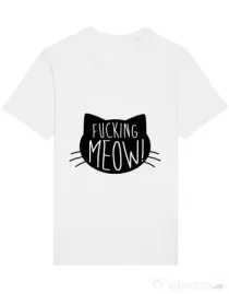 Tricou STANLEY STELLA barbat Fucking meow Alb
