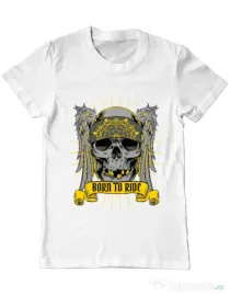 Tricou ADLER barbat Born to ride Alb